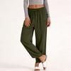 Damen Elastische Hose mit Hohem Bund Lässige Passform Weites Bein Lange Hose Hose mit Taschen