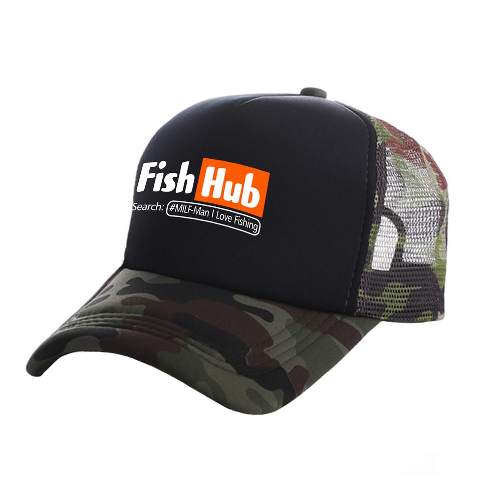 Fish Hub Trucker Cap Unisex Funny Fishing Hat Baseball Cap Cool Summer Unisex Mesh Net Caps MZ-499