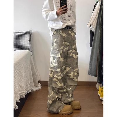 Herren Tarnung Weite Beine Hosen High Street Lockerer Schnitt Cargohosen
