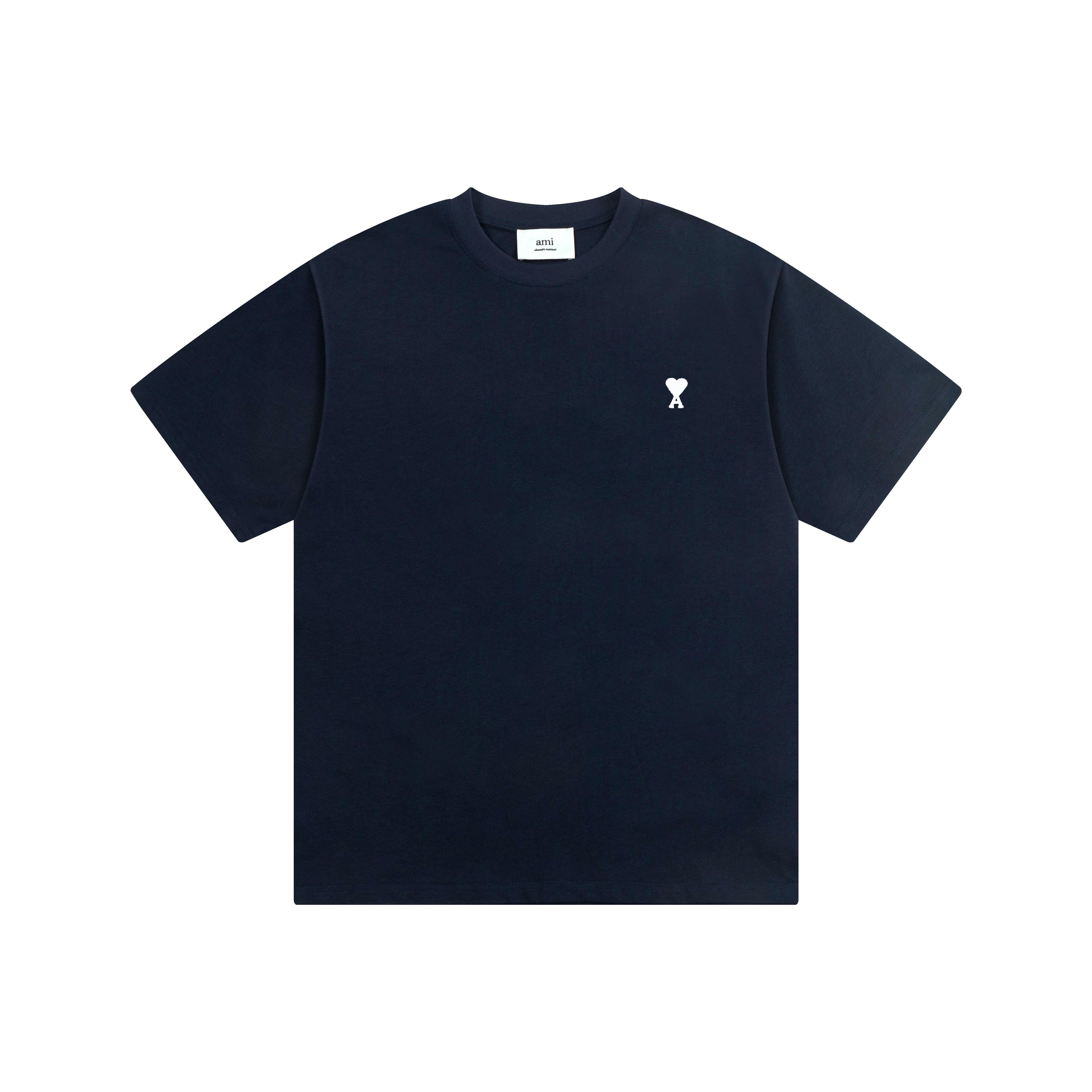 AMI 2025 Zomer Nieuw Liefde Geborduurd Logo Koppel Katoen Korte Mouw Ronde Hals T-shirt L