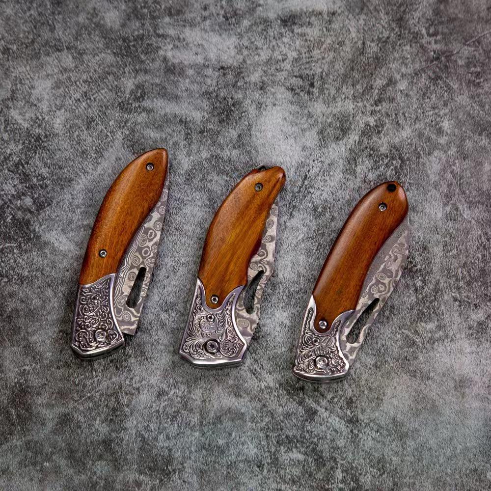 Hand-Forged Damascus Portable Folding Knife for Outdoor Camping