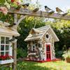 Stone Cottage Bird House Outdoor Resin Bird House Decorative Hanging Birdhouse for Garden Patio Courtyard Decoration