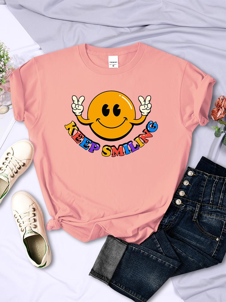 Keep Smiling To Life Print Women T-Shirts Summer Fashion Soft Tshirts Street Hip Hop Clothes Comfortable Casual T Shirt Female
