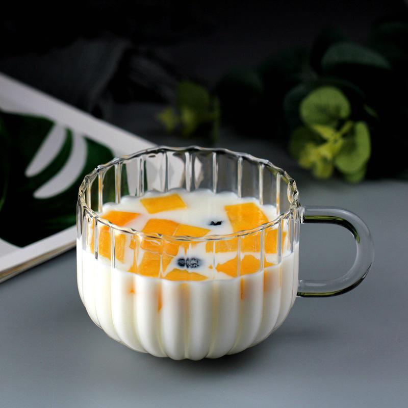 Tasse à Citrouille en Verre avec Bord Doré, Poignée et Cuillère en Verre Borosilicaté - Résistante aux Hautes Températures, Tasse à Petit-Déjeuner ou à Lait