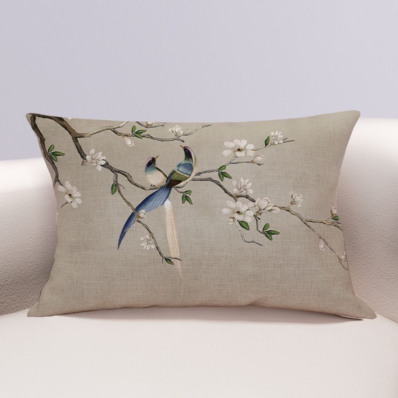 

Прямоугольная подушка с изображением цветов и птиц, двухсторонняя наволочка из хлопка и конопли, подушка для домашнего дивана 40*60
