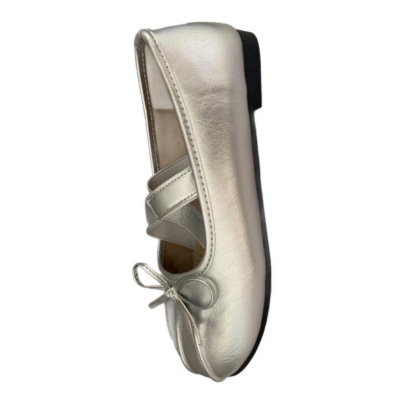 Korean Version of Imitation Leather Mary Jane Shoes Women's Ballet Shoes New Round Head Bow Flat Heels Women's Shallow Mouth Single Shoes
