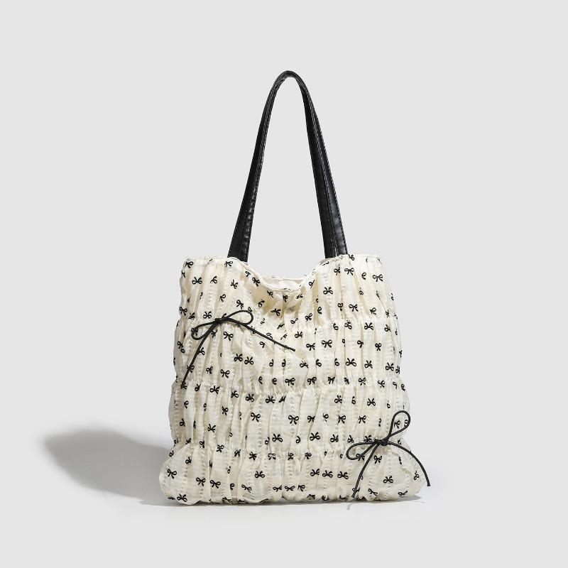Fashionable Tote Bag, Large-capacity Pleated Bow Tote Bag, Casual Commuting Single-shoulder Bag