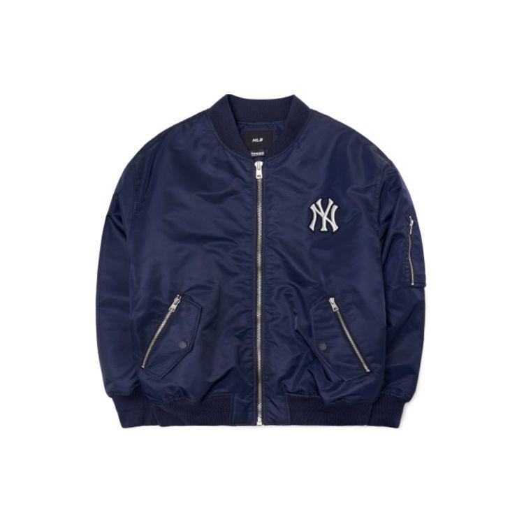 MLB Logo Basique New York Yankees Logo Uni Fermeture Éclair Veste Pilote Coton Veste Unisexe Bleue 3AJPB0321-50NYS XS