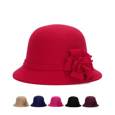 Women Retro Flower Bowler Hat Solid Color Cap for Party Prom Cocktail Travel