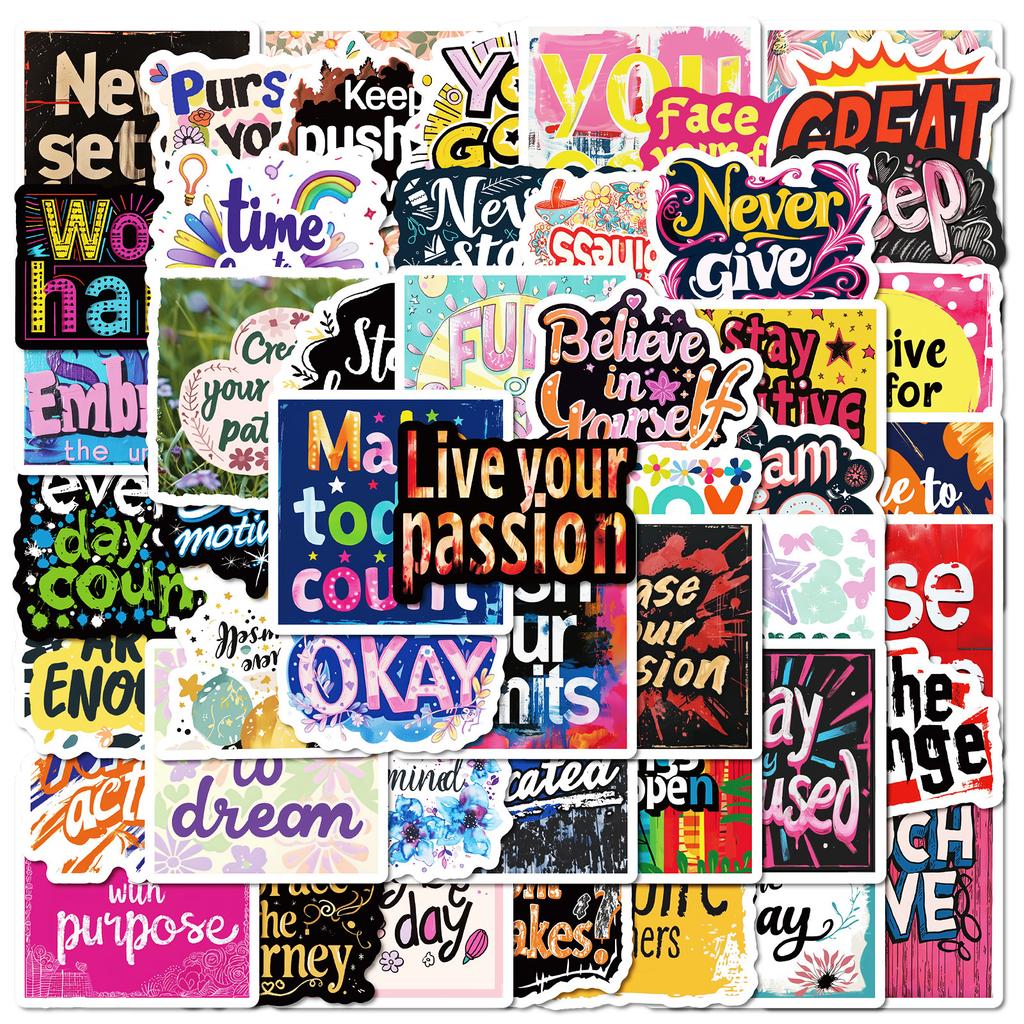50 Inspirational English Phrase Stickers Diy Mobile Phone Case Luggage Notebook Skateboard Water Cup Creative Stickers