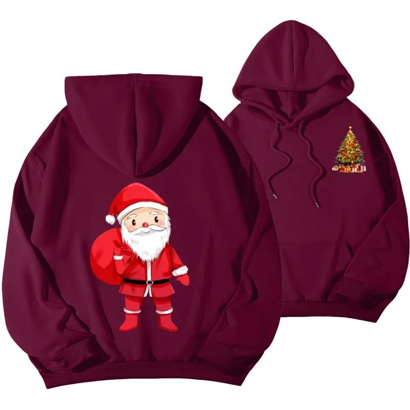 Unisex Merry Christmas Santa Claus Graphic Hoodie, Snowman Print Oversized Pullover Sweatshirt, Casual Christmas Streetwear Top