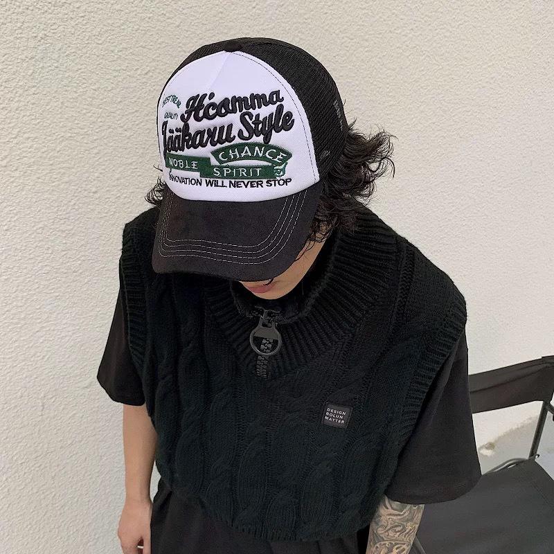 American Retro Letter Embroidered Baseball Cap Men'S And Women'S Sunshade Mesh Street Outdoor Truck Hat