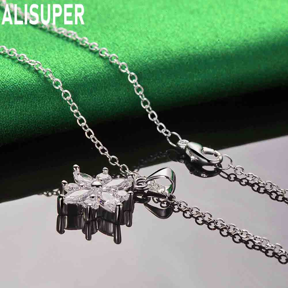 925 Sterling Silver Snowflake Zircon Pendant Necklace Fashion Wedding Jewelry