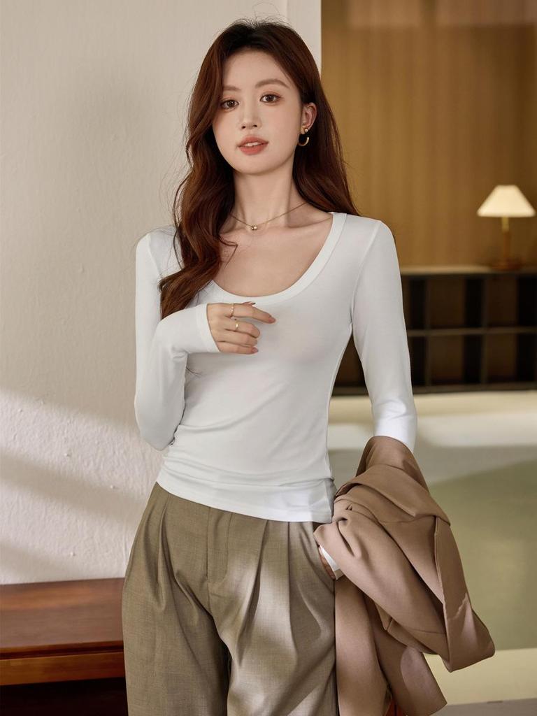 **Women's Autumn 2026 Long-Sleeve Modal Cotton Base Layer Tee**