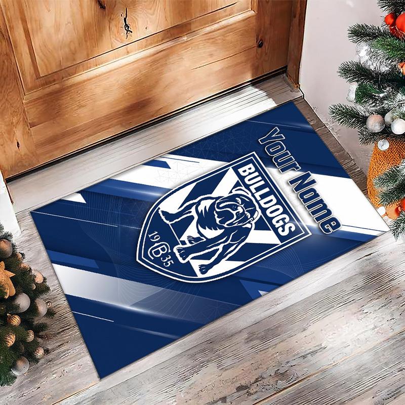 Canterbury-Bankstown Bulldogs Crystal Velvet Rug, Custom Name Text Personalized Non‑Slip Floor Mat for Home Decor Gift