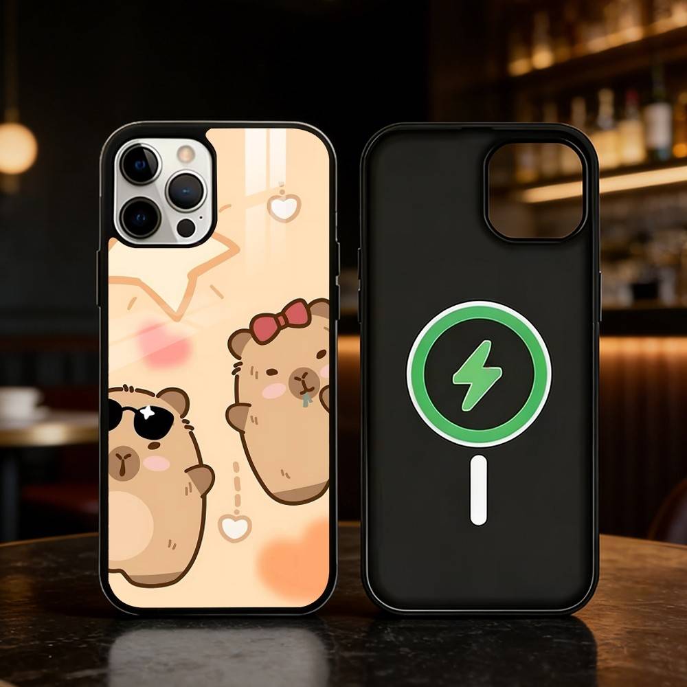 Cute Capybara Groundhog Phone Case For iPhone 17 16 15 14 13 12 Pro Max Plus for Mirror Wireless Magnetic Cover
