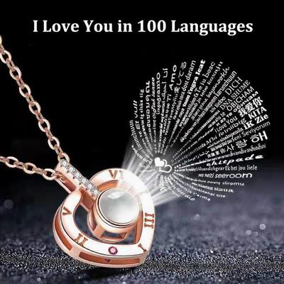 Nuova Collana 100 Ti Amo Lingua Moda Incolore Ciondolo a Cuore d'Amore di Alta Gamma
