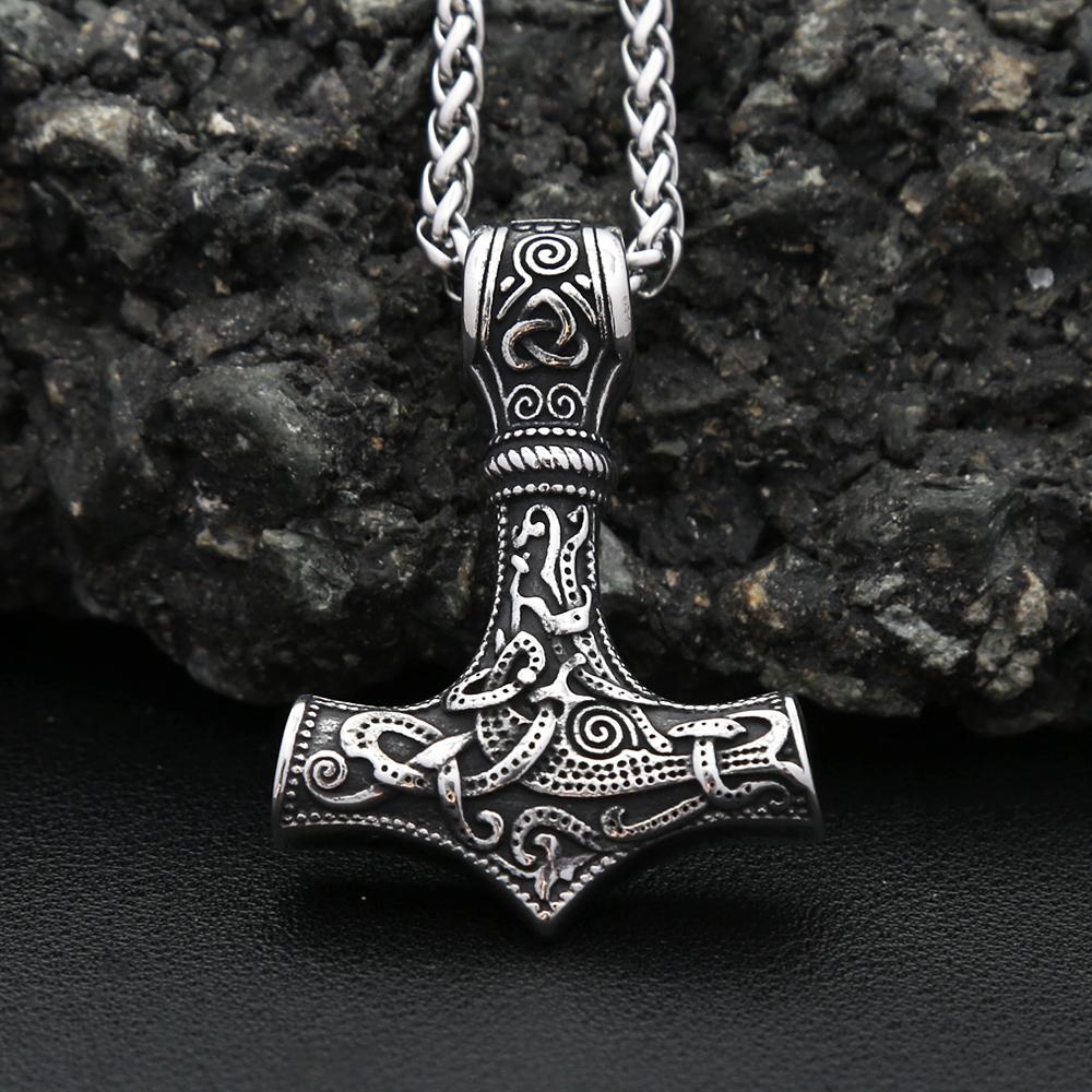 Vintage Classic Vikings Thor Mjolnir Hammer Pendant Necklace Men's Stainless Steel Nodic Amulet Pagan Jewelry Gifts