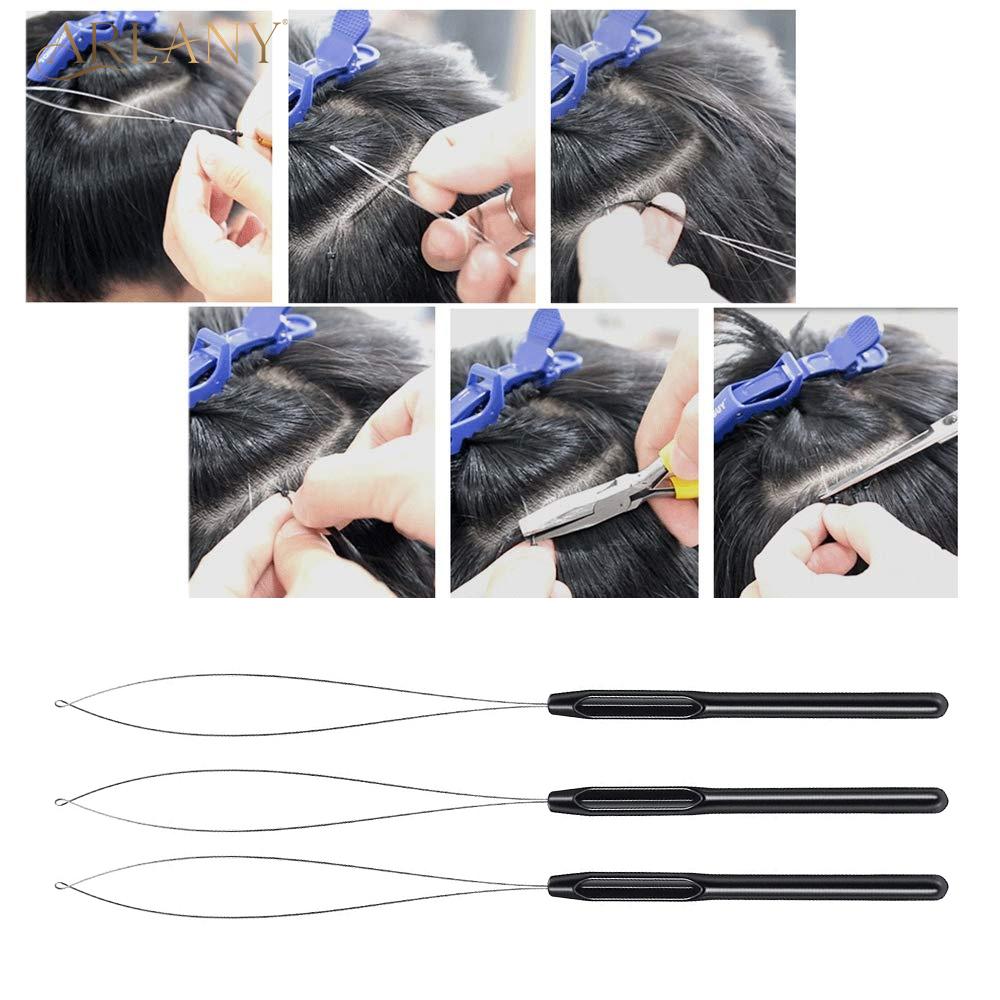 5Pcs Micro Rings Beads Tool Loop Plastic Handle Pulling Needle Wigs Hair Extensions Looper with Iron Wire Salon Barber Supplies
