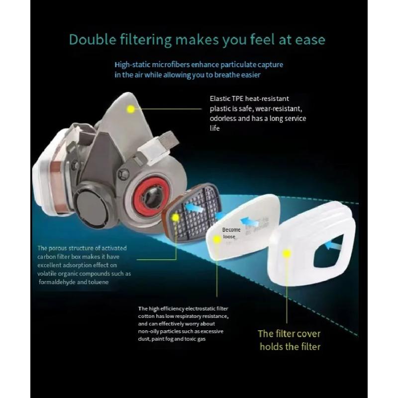 6200 Type Gas Mask Industrial Half Face Painting Spraying Respirator with Protective Glasses Suit Safety Work Filter Replace