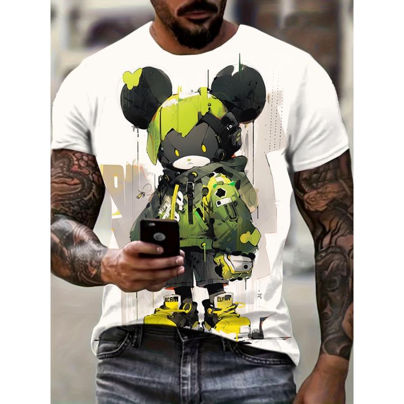 Men's casual fashion T-shirt 3D printing anime bear pattern printed T-shirt for summer daily outdoor street cool wear
