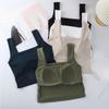 Ice Silk Wide Strap Camis Women Solid Color Square Neck Crop Tops Fashion Padded Tube Top Female Sleeveless Camisole