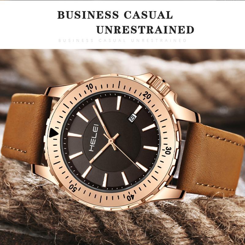 HELEI Mode Sport Quarz Uhr Datum Magnetisches Silikon Leuchtarmband Herren Leder Armbanduhr