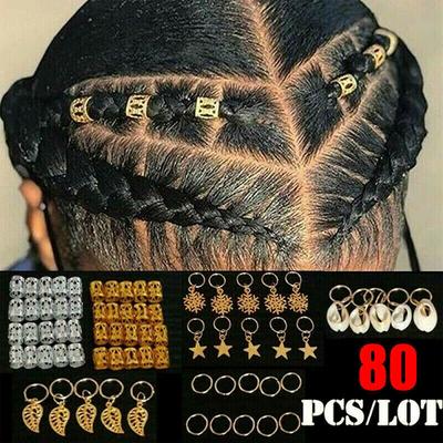 80Pcs Hair Jewelry Braid Rings Cuffs Decor Pendants Dreadlocks Beads Accessories