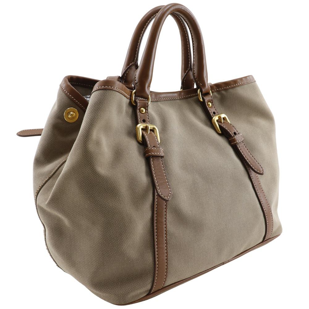 Prada Logo Handbag BN1841 2WAYShoulder Beige Canvas/leather Women Used