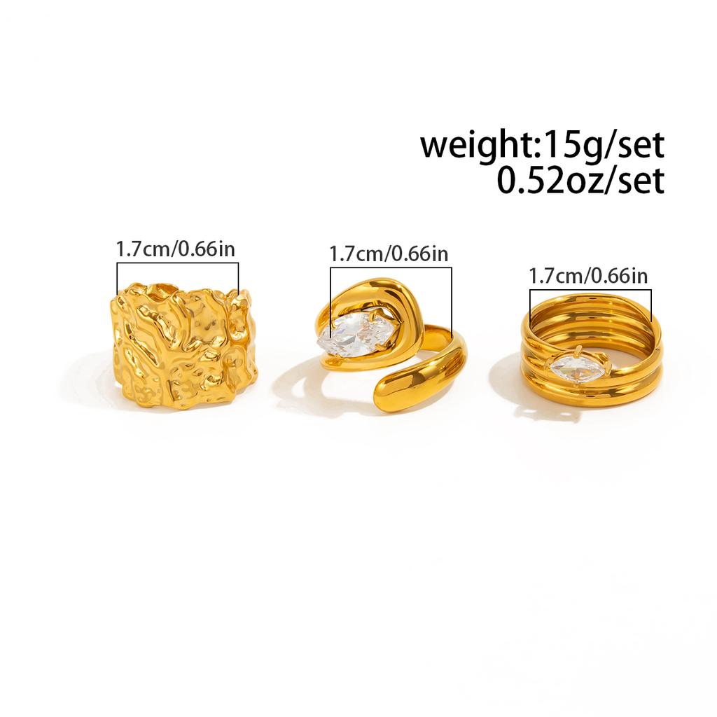 Salircon 3Pcs/Set Vintage Irregular Rhinestone Opening Rings Women Fashion Metal Water Drop Ring Luxury Daily Wear Jewelry Y2K