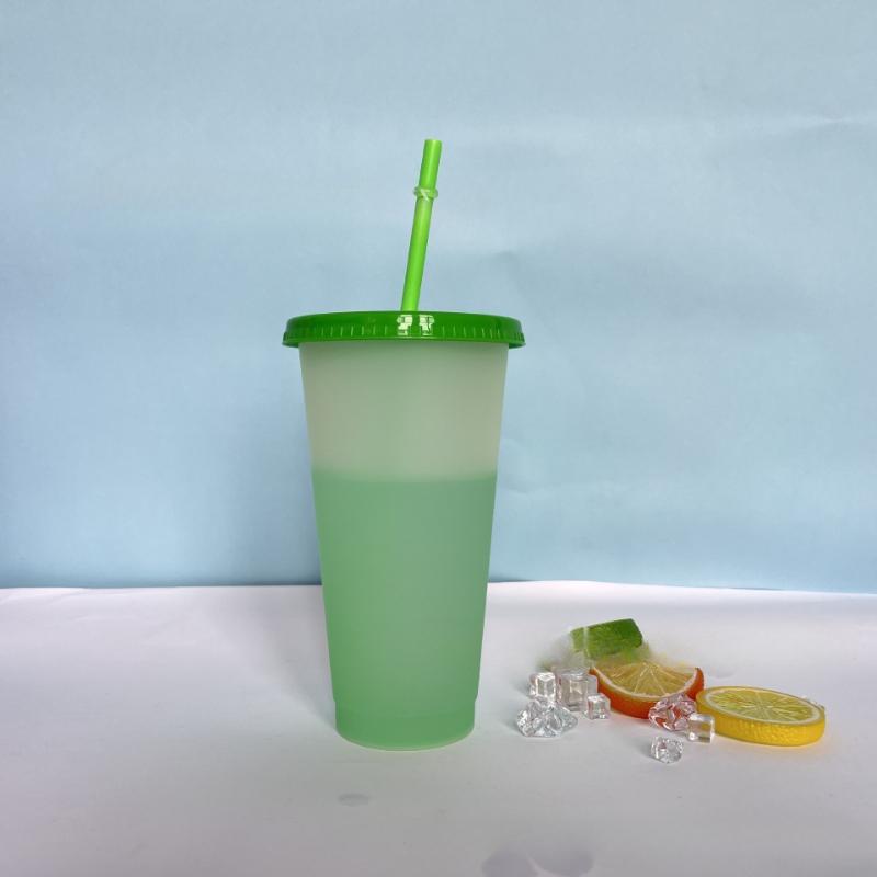 10PCS 710ml Plastic Straw Cup Cold-Sensitive Single Layer Mug Reusable Tumbler with Straw Changes Color When Cooled