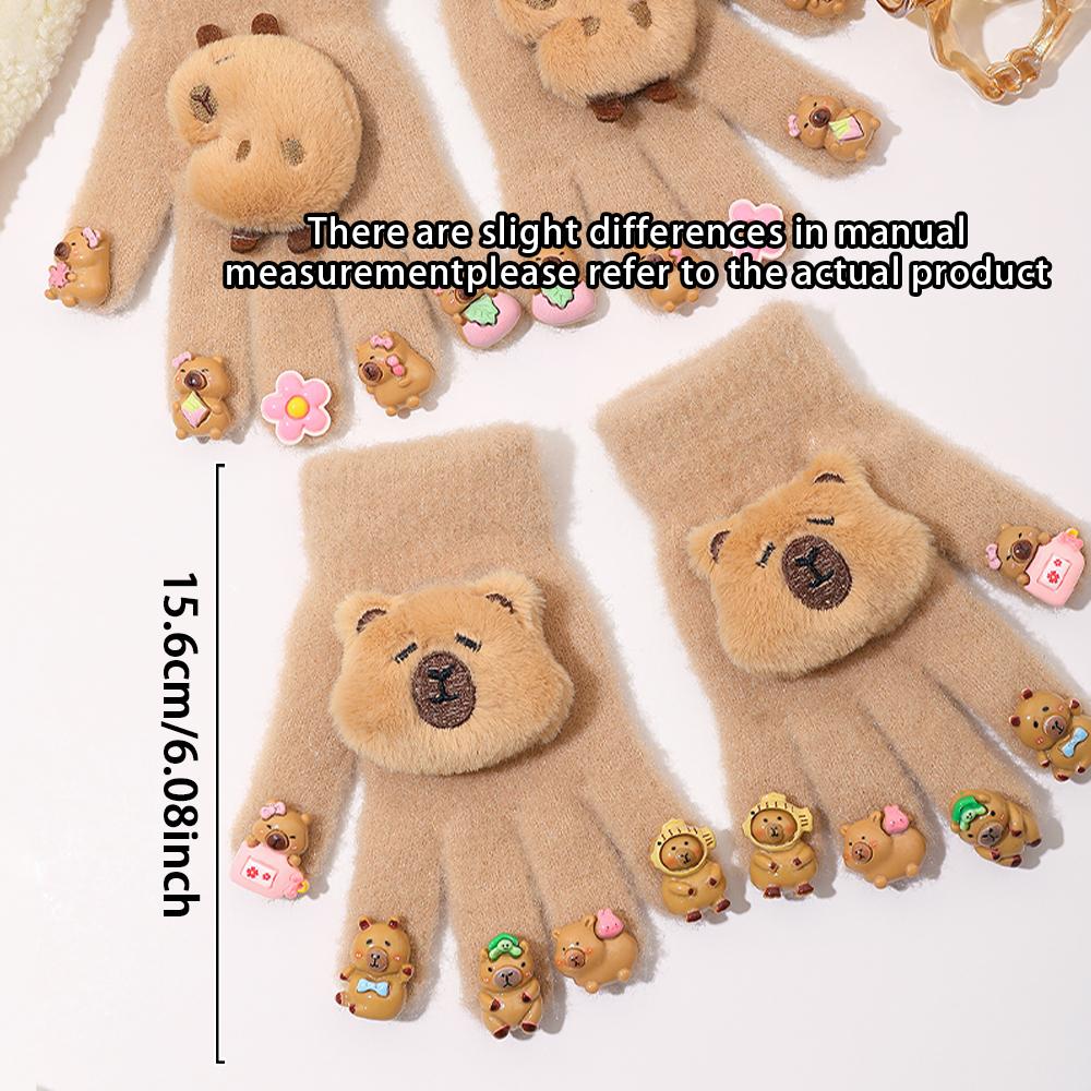 Adorable Winter Gloves for Women with Cute Capybara Decoration Comfortable Warm Fingered Ideal for Cycling Gift Choice