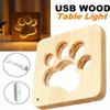 1PC USB Powered Cat's Paw Wooden LED Night Light, The Texture of The Log Is Warm and Soft, and It Can Be Used As A Bedroom Table Lamp