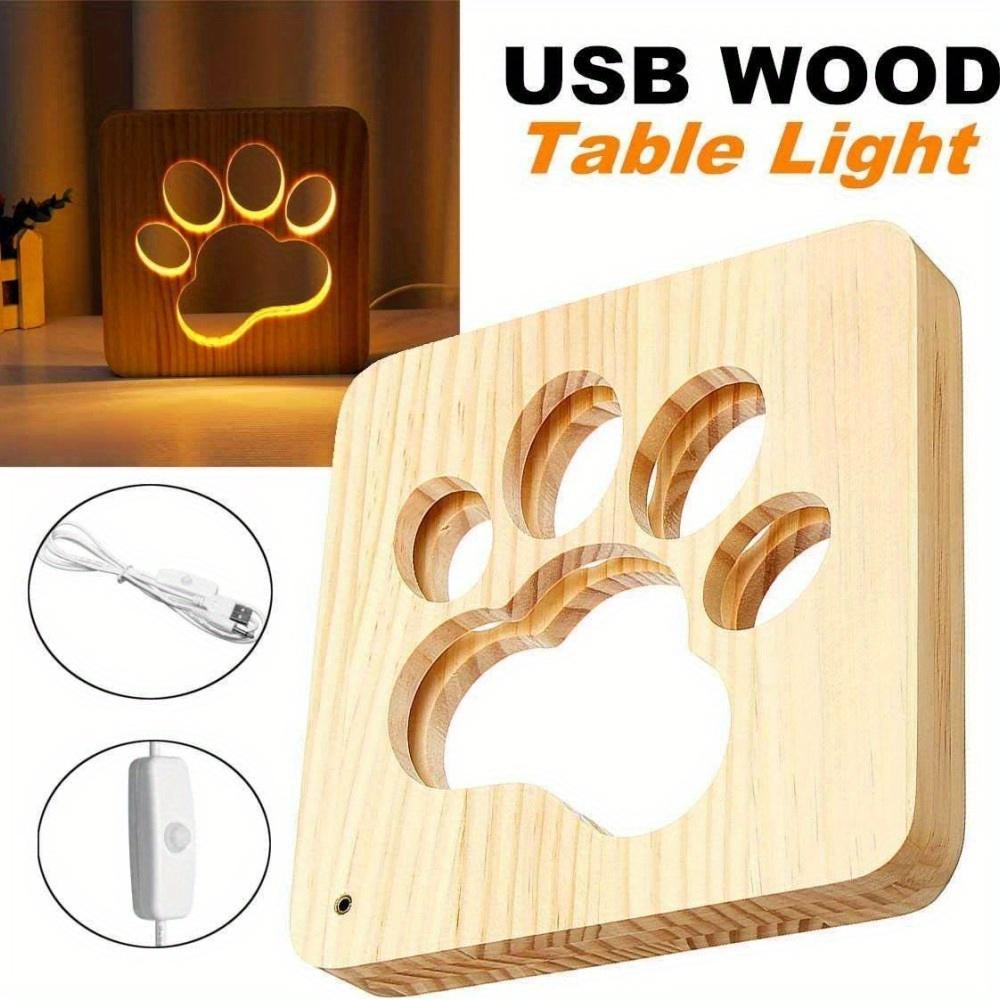 1PC USB Powered Cat's Paw Wooden LED Night Light, The Texture of The Log Is Warm and Soft, and It Can Be Used As A Bedroom Table Lamp