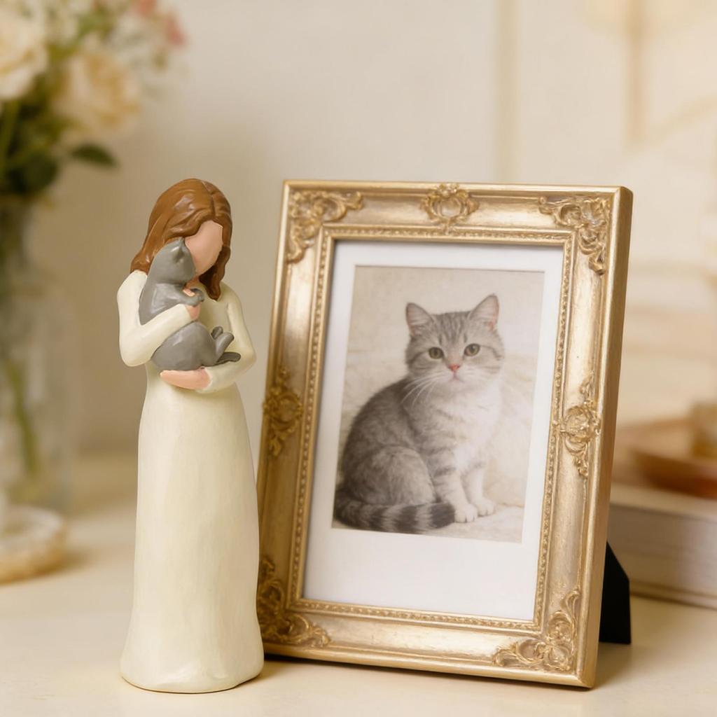 Sister Figurines Decorative Collectible Cat Memorial Friendship Ornament Pet Friendship Guard Angel Statue for Living Room Study
