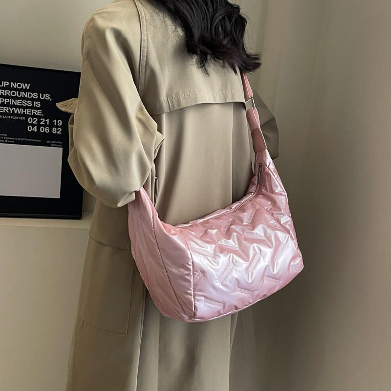 Korean Style Cotton Satchel With Puffed Design And Single Shoulder Strap For Daily Outfits