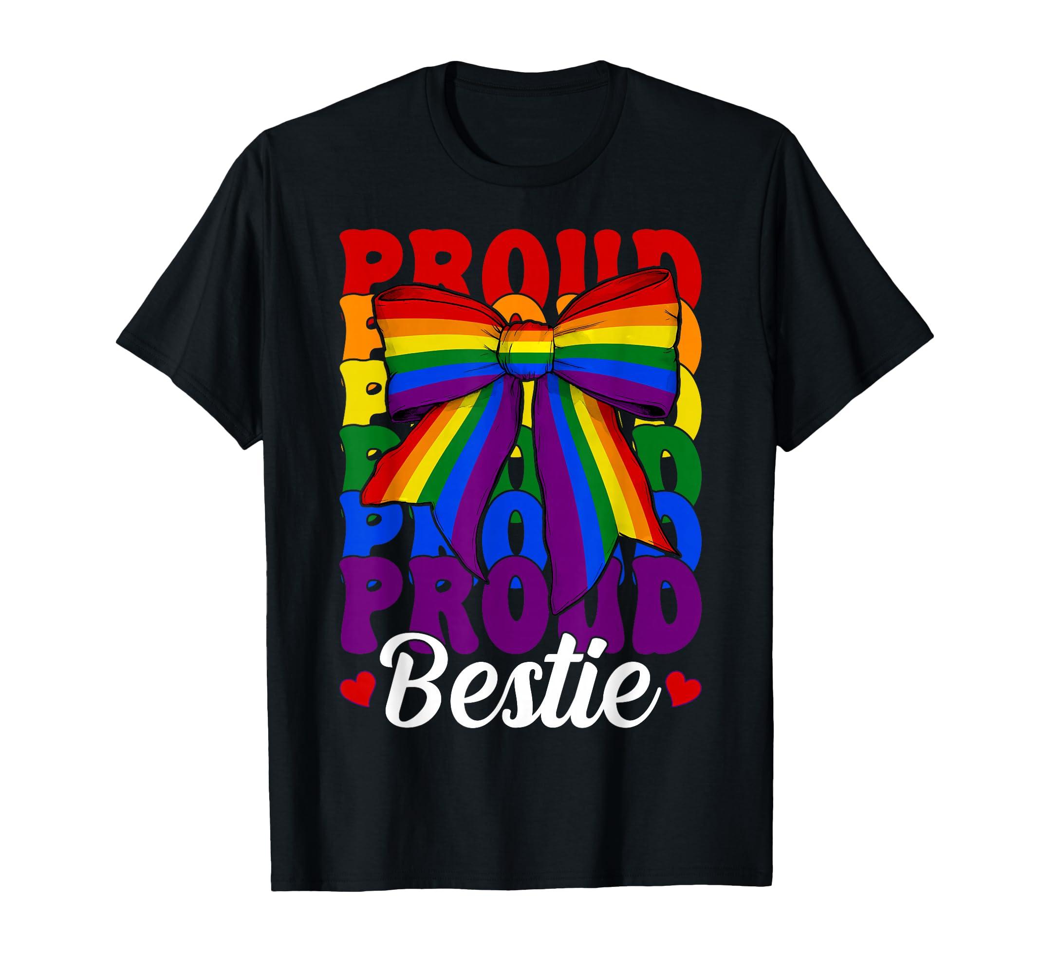 

Proud Bestie Gay Pride Flag Rainbow LGBTQ Best Friend Girl T-Shirt чорний
