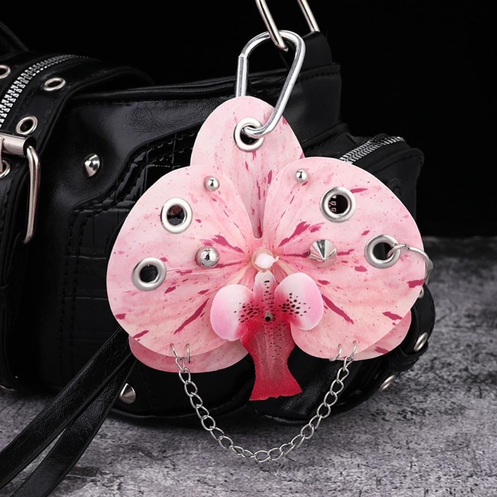 Handmade Drilling and Puncture Orchid Keychain Backpack Decoration Flower Bag Pendant  Gifts