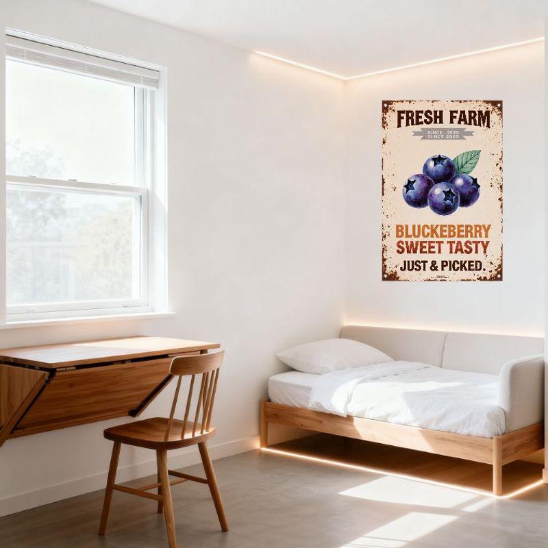 Vintage Fresh Farm Blueberry Metal Tin Sign Since 2020 Just Picked Rustic Wall Decor for Home Cafe Restaurant Man Cave