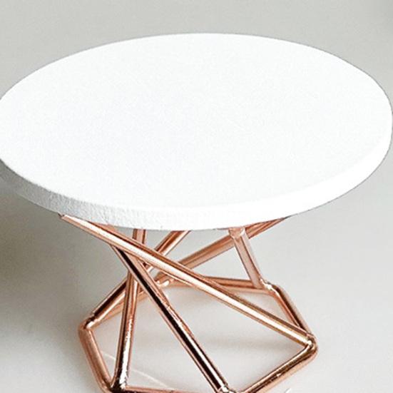 Miniature Coffee Table Wooden Tabletop Metal Frame Tea Table Model Tiny Round Table Toy DIY 1/12 Dollhouse Furniture Decoration Accessories