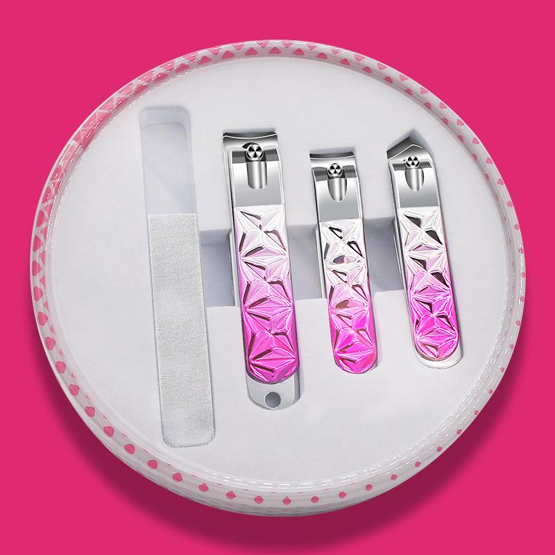 QianDu Ice Flower Gradient Nail Clippers Set - Stainless Steel, Flat & Angled Edge, Manicure 4-Piece.