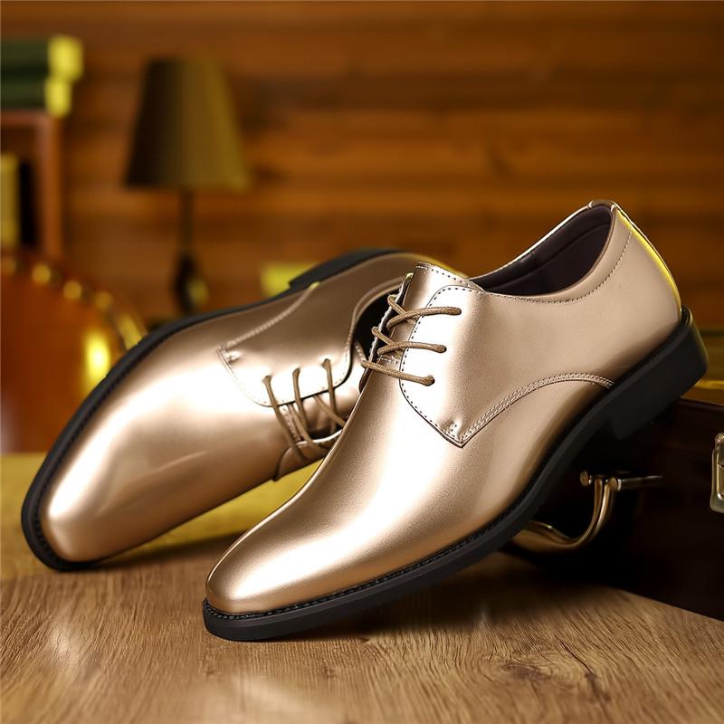 New Fashion Male Pointed Patent Leather Glazed Lace-up Dress Formal Oxford Shoes For Men Homecoming Wedding Party Footwear