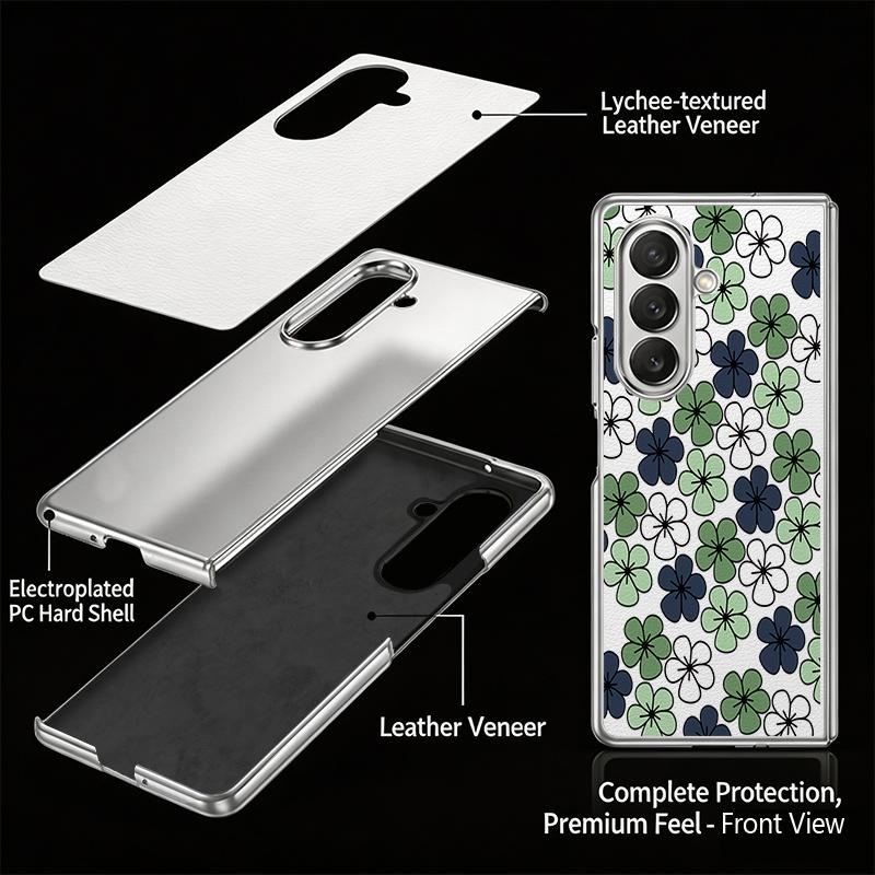 Vintage Clover Floral Case For Samsung Z Fold 8 Ultra 7 6 5 Luxury Plating Leather Skin Hard Phone Cover For Galaxy Z Fold8 Fold7 Fold6