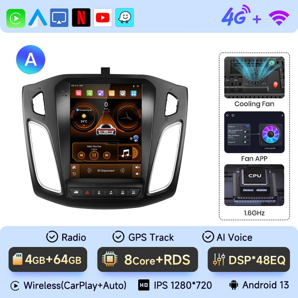 JIUYIN 2 Din 9.7" Android 13 Carplay Car Radio for Ford Focus 3 Mk 3 2011 2012 - 2019 Multimedia Player 2Din GPS Auto Stereo DVD