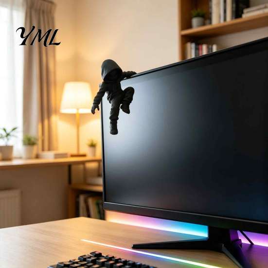 Minimalist Office Workspace Decor Dark Hooded Villain Monitor Figurine, Cool Faceless Hanging Ornament, Creative Climber Statue PLA Desktop