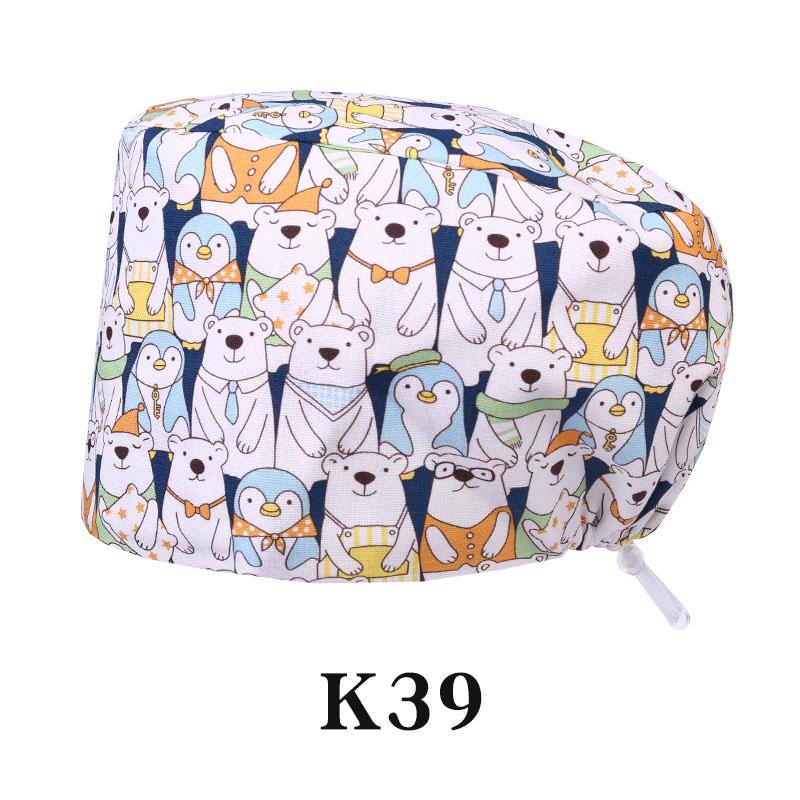Cartoon Printed Nursing Caps Men Women Medical Hats Adjustable Long Hair Pet Dental Clinic Doctors Scrub Hat