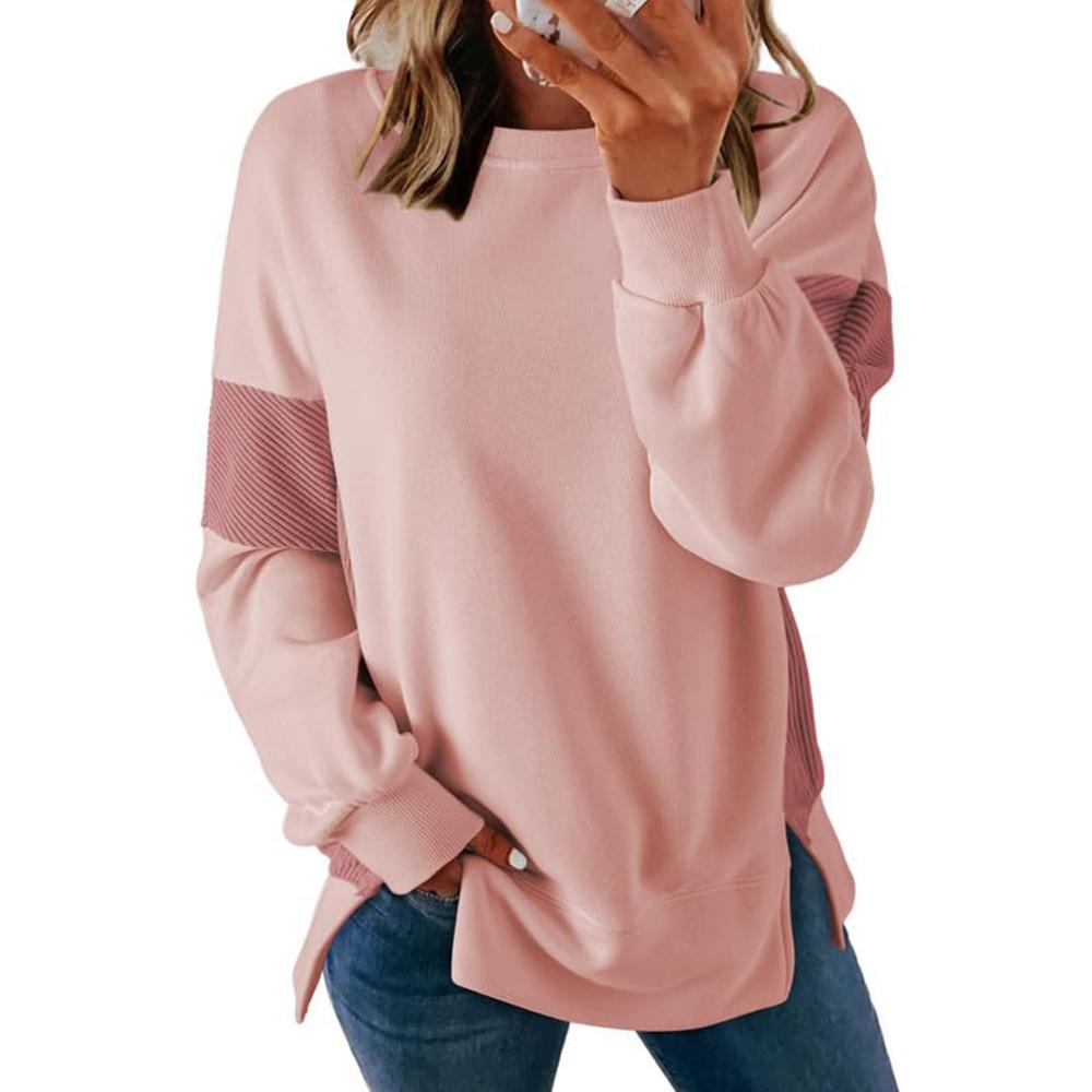 Autumn and Winter Round Neck Color Blocked Versatile Casual Loose Women's Hoodies & Sweatshirts