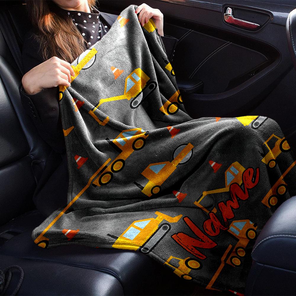 Custom Name excavator Theme Printed Blanket - Perfect for Couch, Bed, Travel & Outdoor Use | Machine Washable, Cozy & Durable.