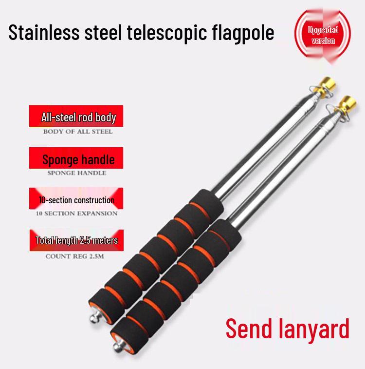 Telescopic Stainless Steel Flagpole - Available In 1.2m, 1.6m, and 2m for Tour Guides