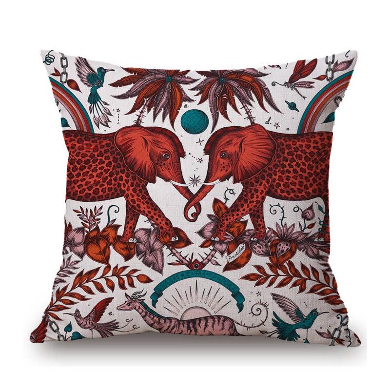 Tropical Plant Elephant Animal Pattern Home Decoration Cotton Linen Sofa Seat Cushion Cover